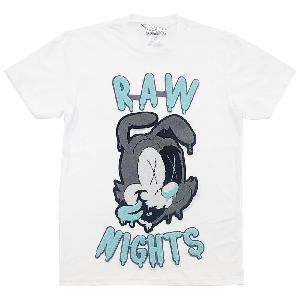 RAW NIGHTS AQUA CHENILLE CREW NECK - WHITE